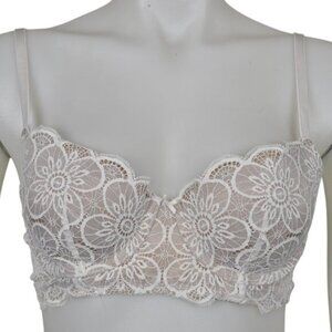Aerie Balconette Lace Bra Cream Underwire Floral Size 36B
